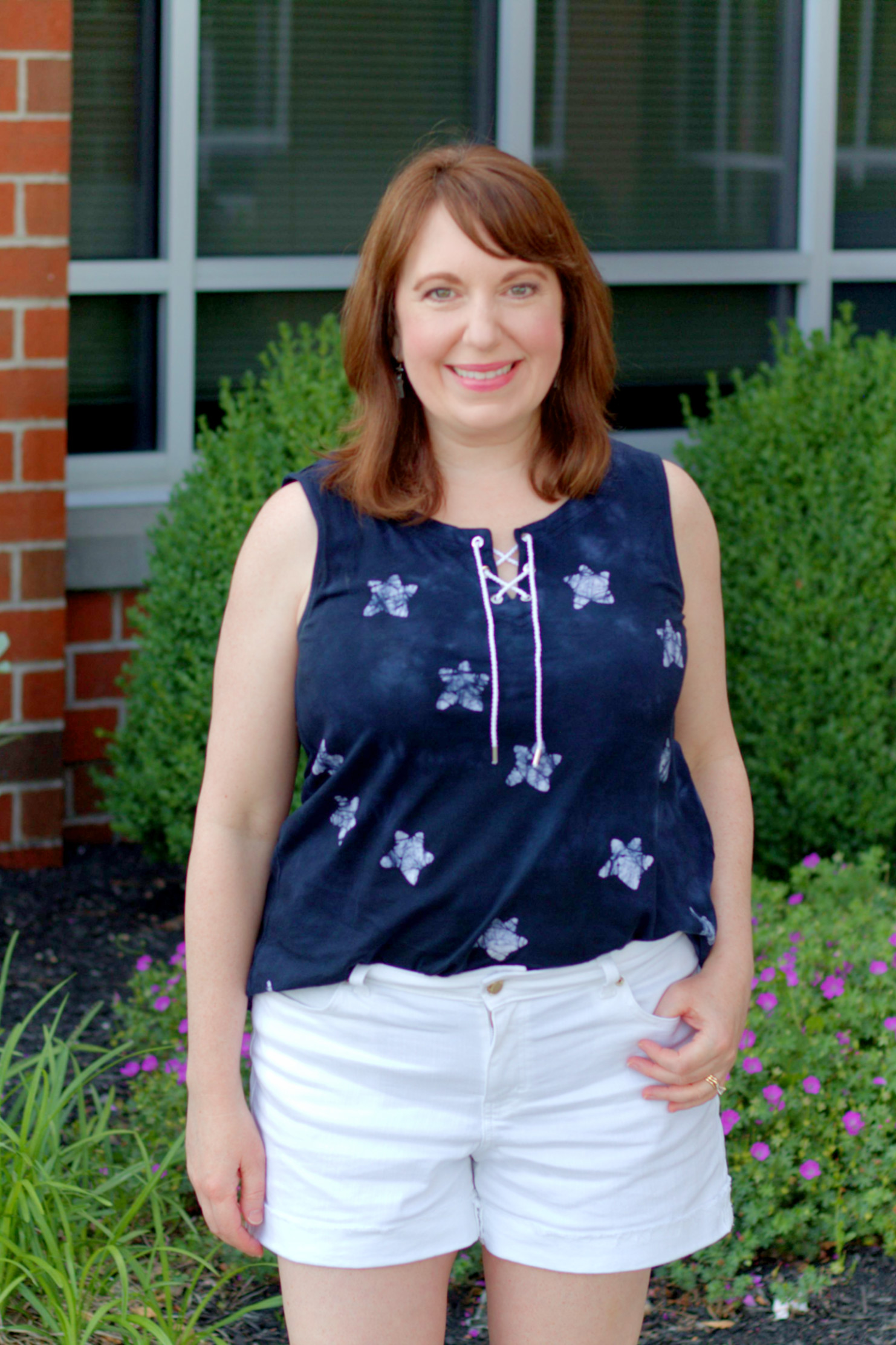 Navy Blue Sleeveless Top With Tie & Star Design