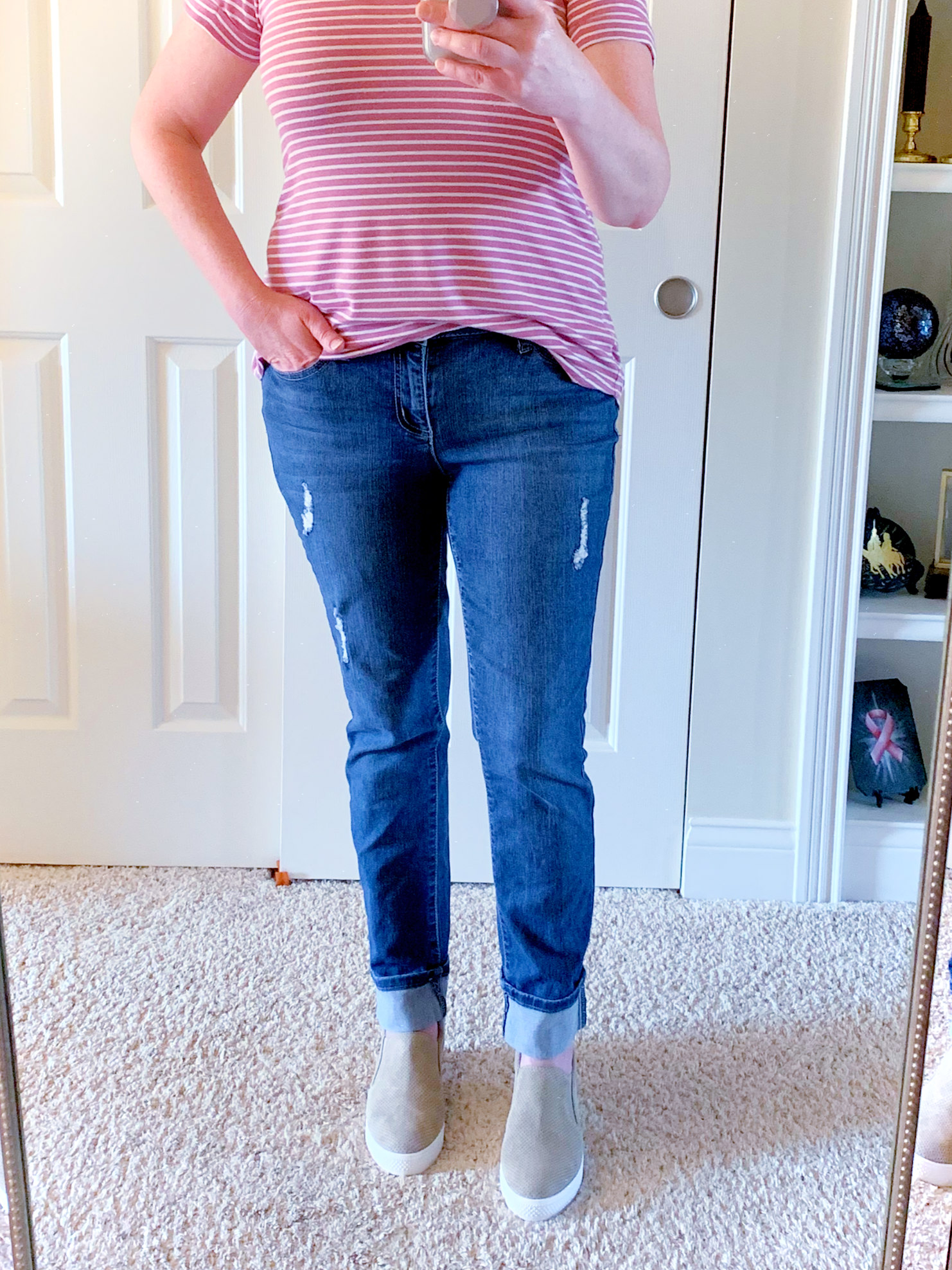 Pink Top, Jeans, & Sneakers