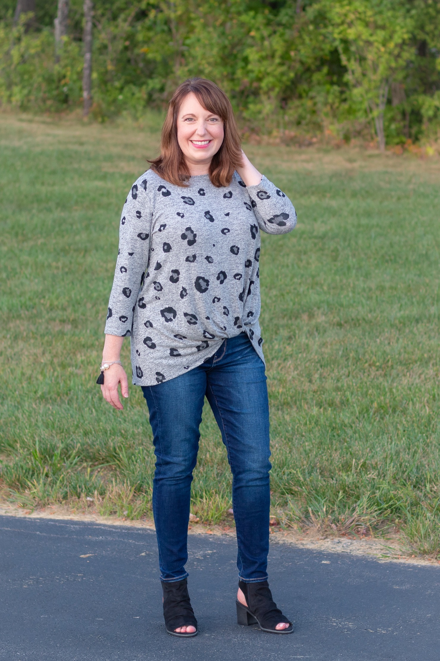 Leopard Top, Jeans, Shoes