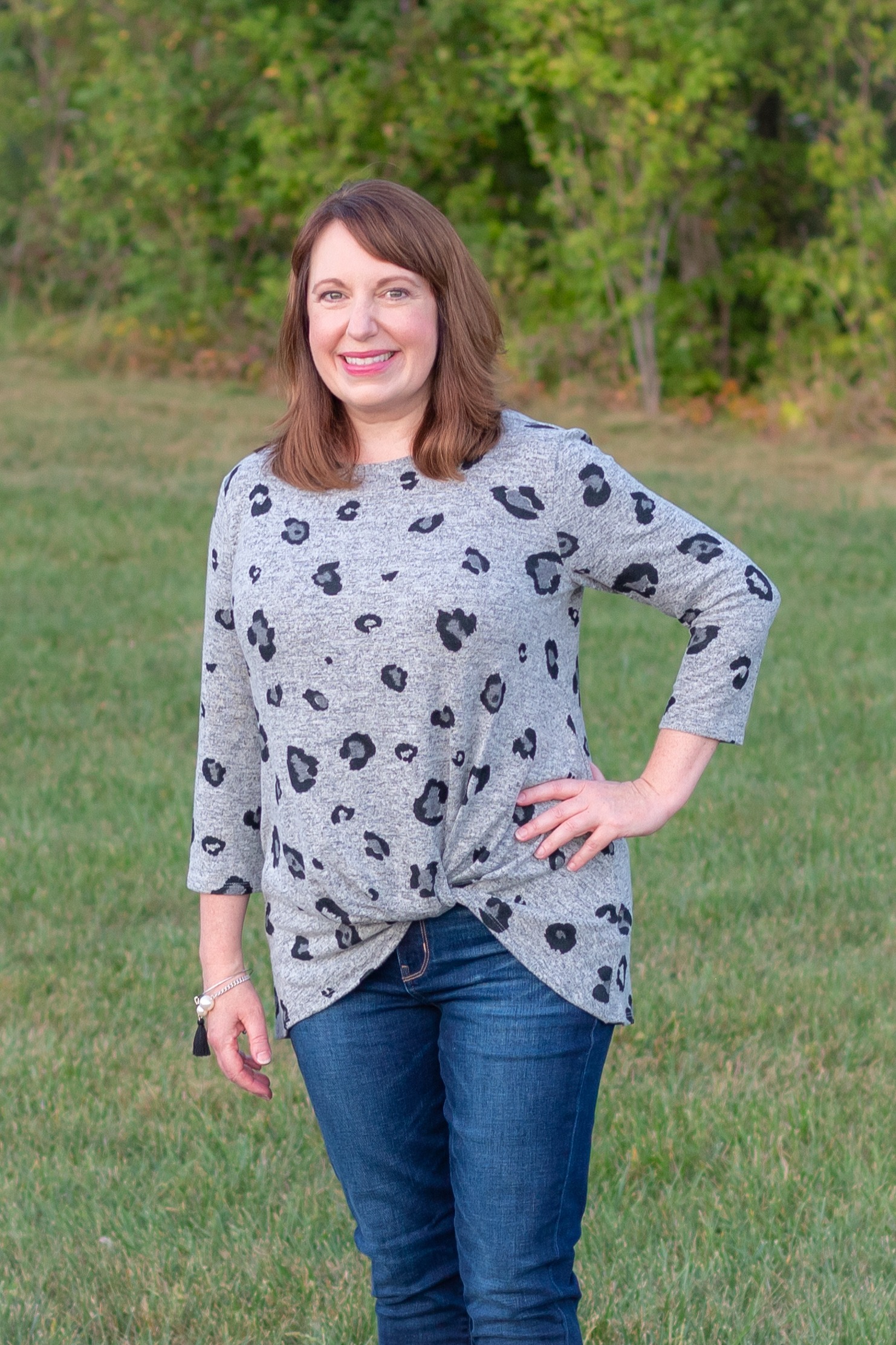 Grey Leopard Twist Top