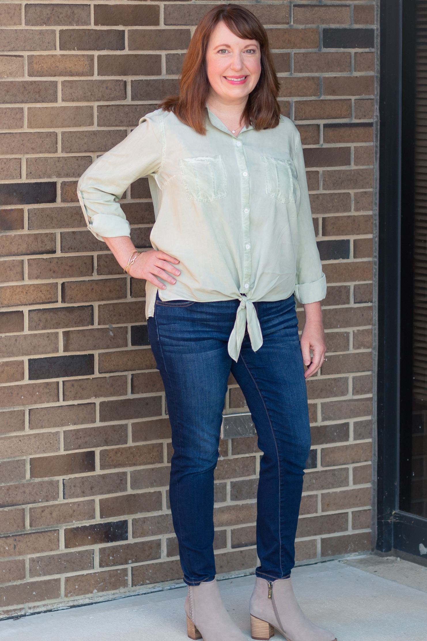 Fall Outfit Featuring Green Blouse