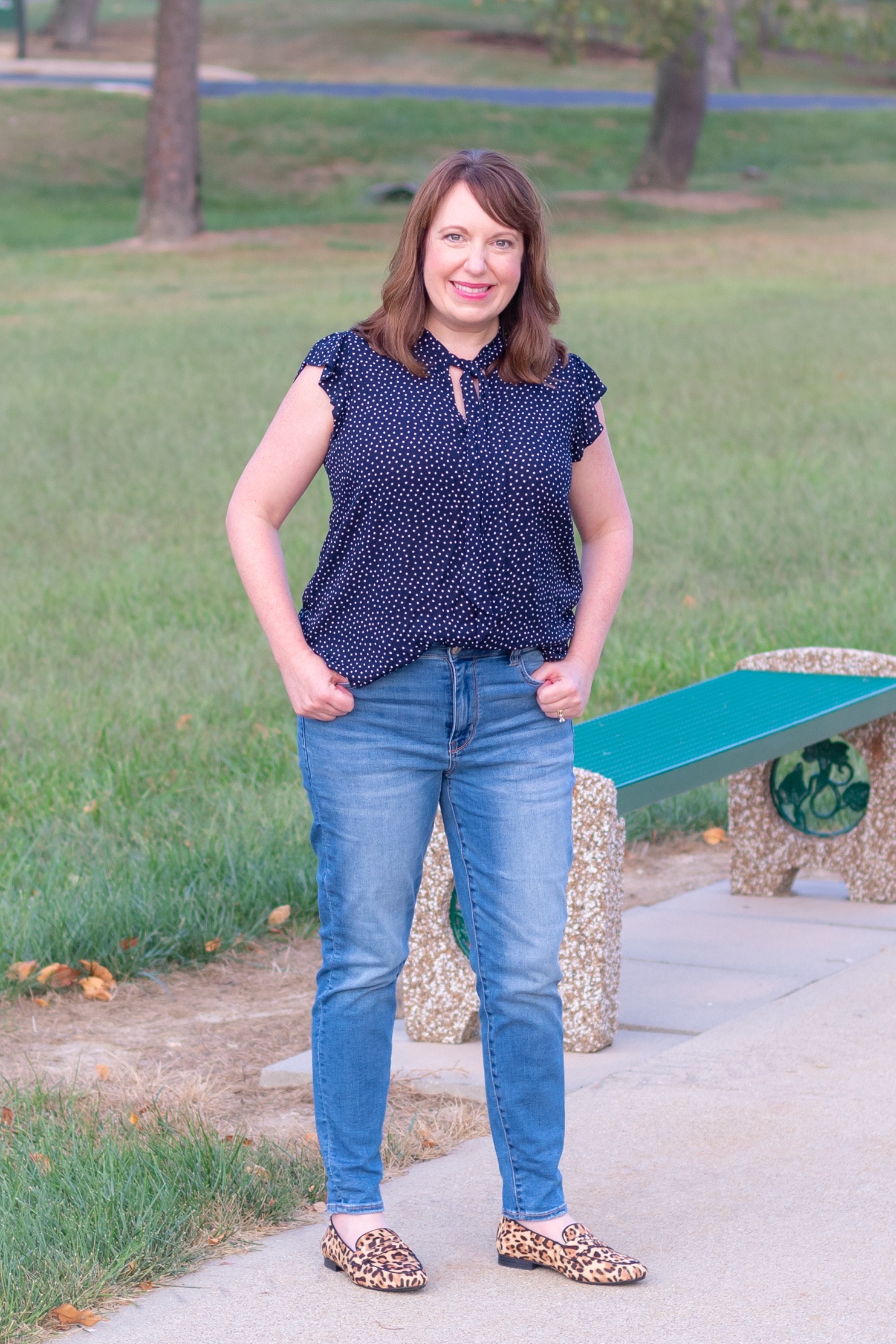 Casual Outfit with Spotted Flutter Shell