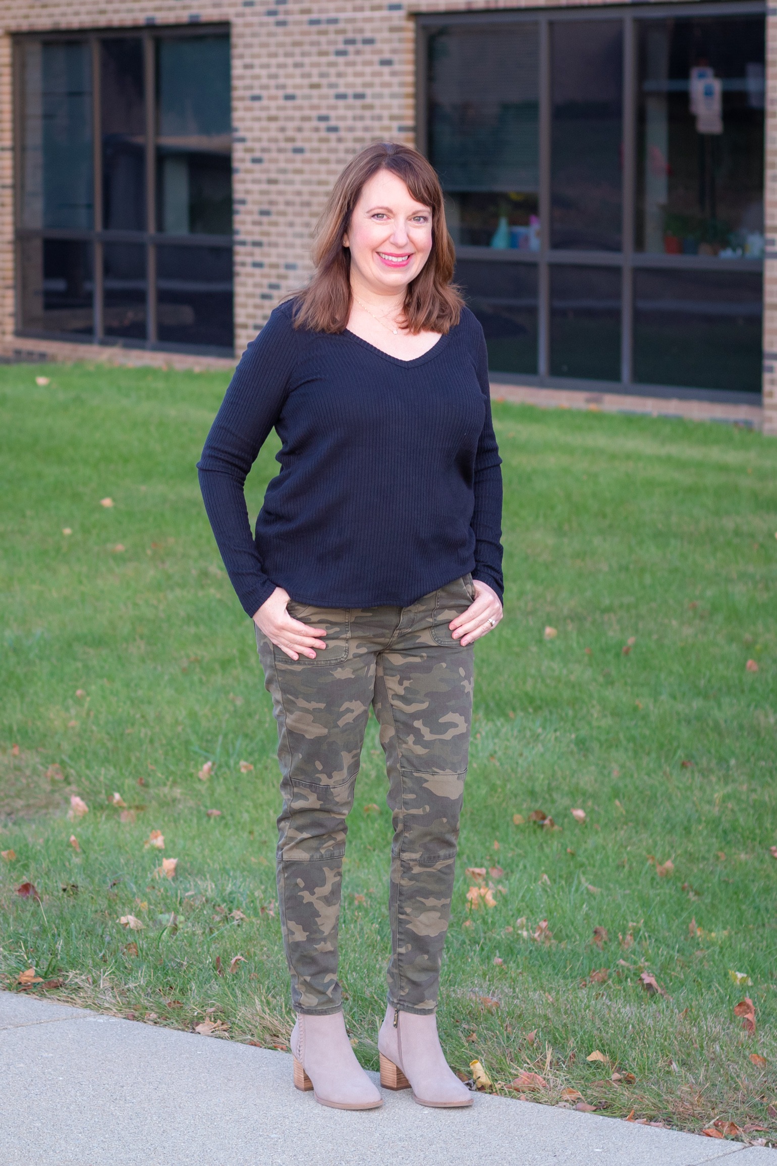 Black Top + Camo Jeans