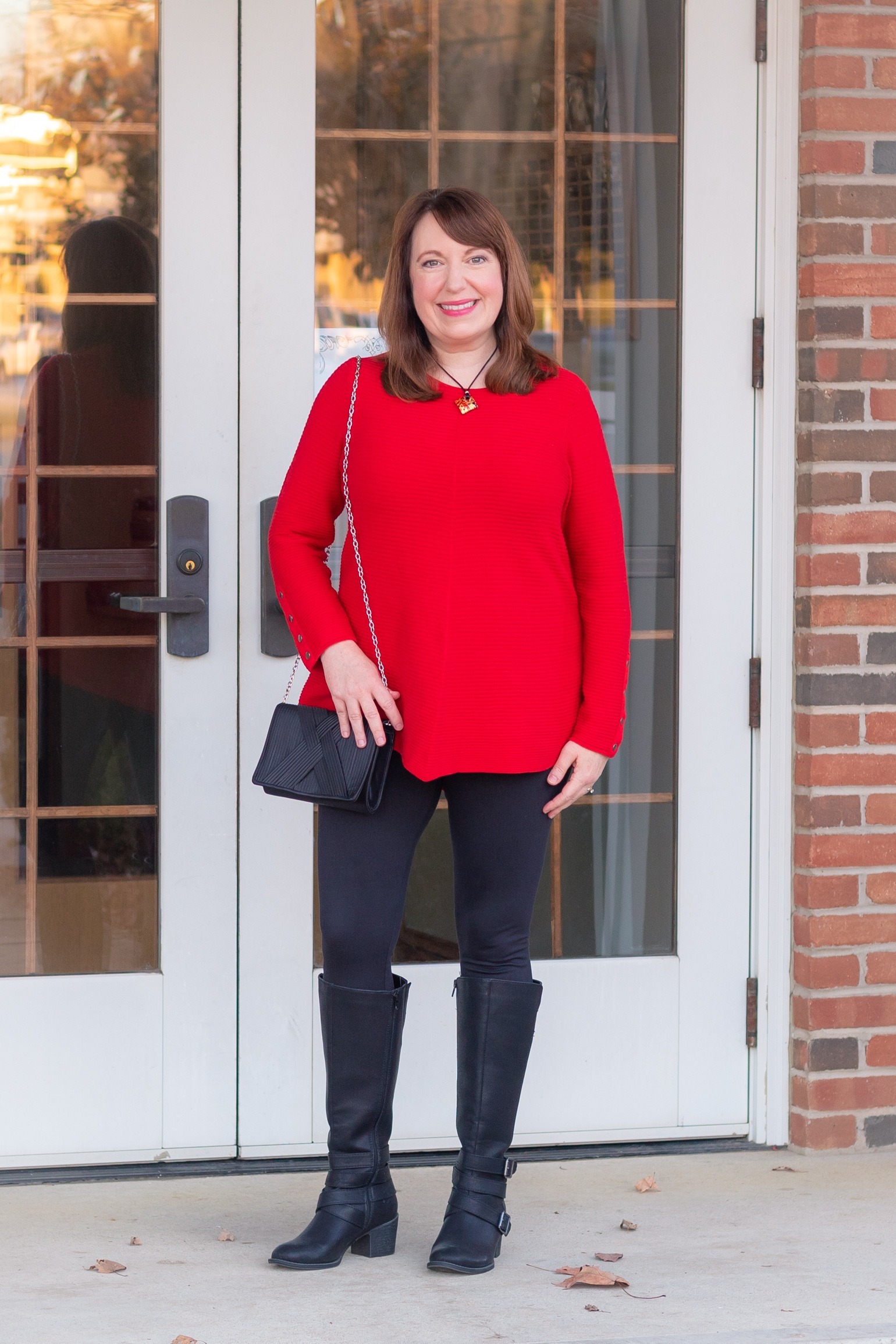 Dianna Wearing A Red Tunic