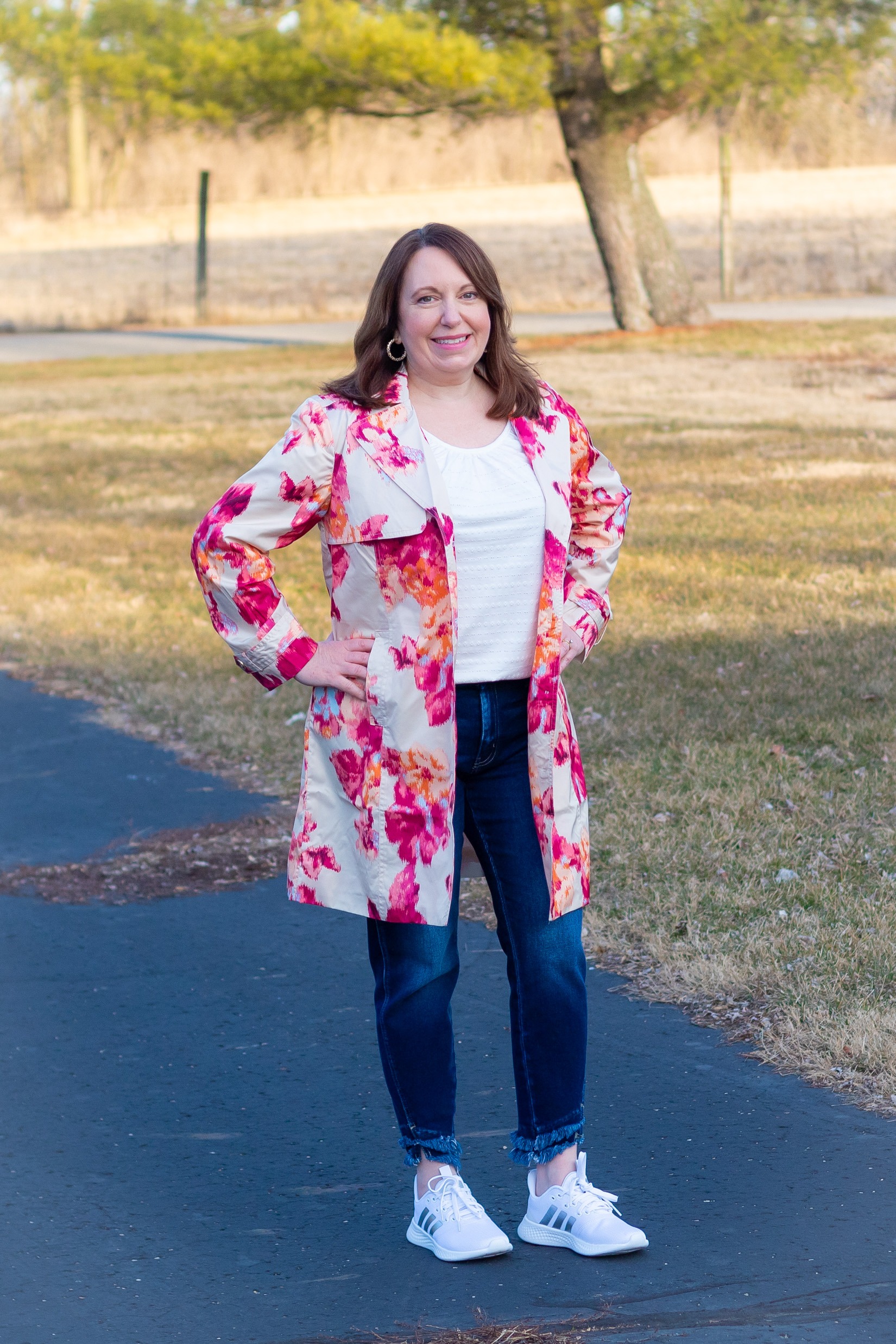 Floral Trench Coat with Casual Spring Outfit