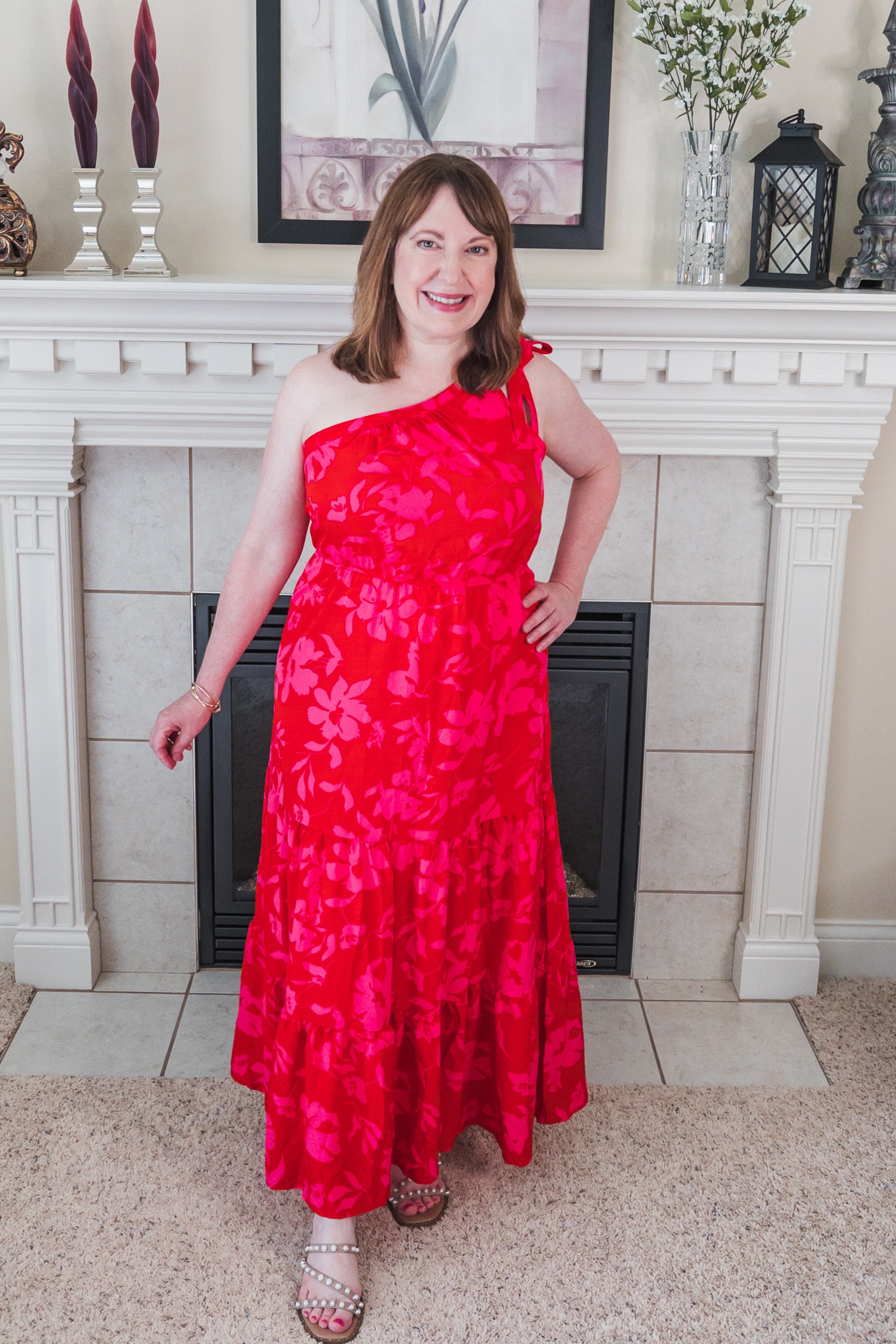 Red & Pink Floral Maxi Dress