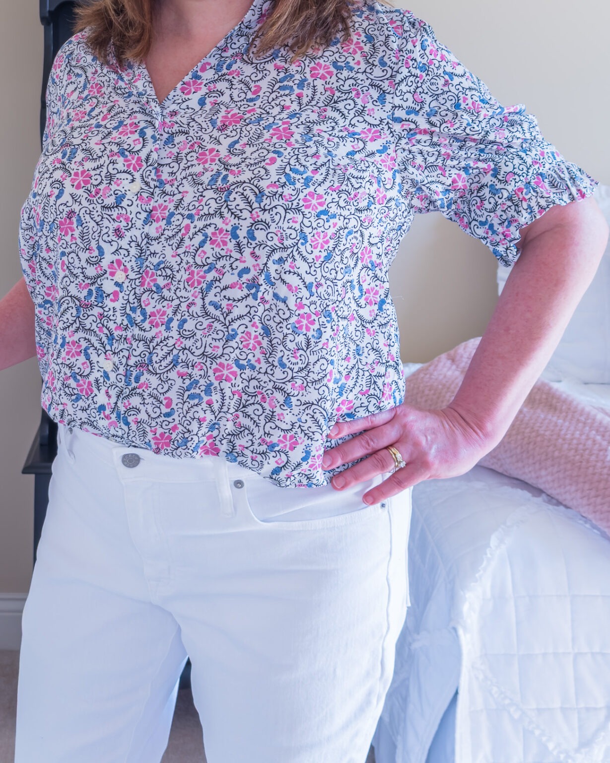 Fruitful Floral Shimmer Ruffle Blouse